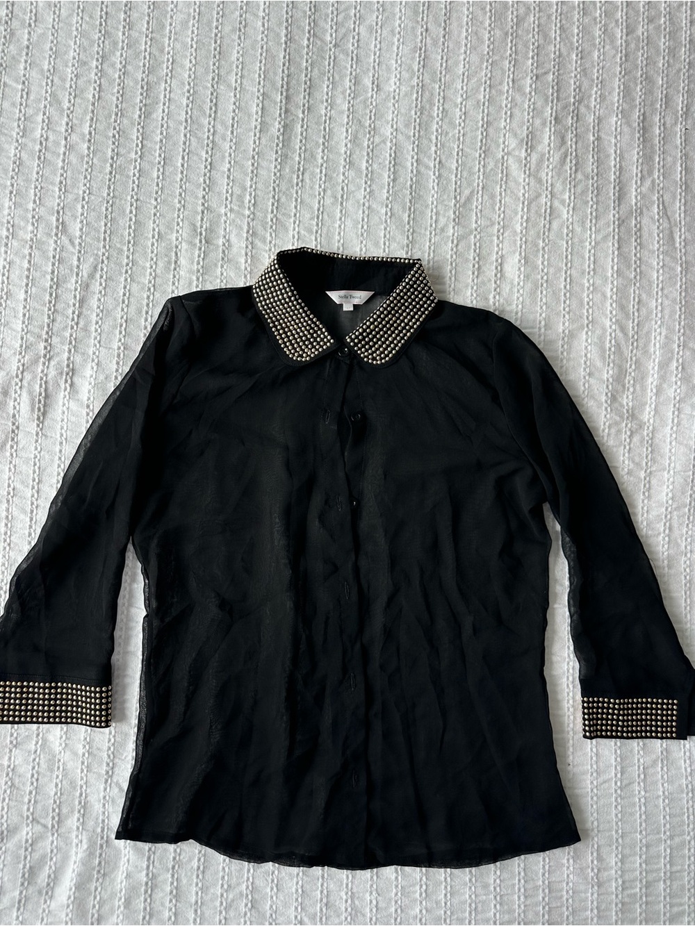 Sheer Black Collared Shirt with Gold Studs